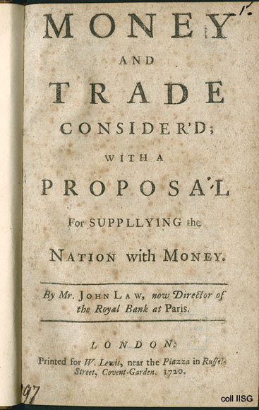 Titelpagina John Law, Money and Trade considered