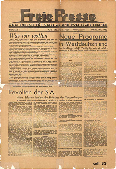 Voorpagina van het eerste nummer van Freie Presse