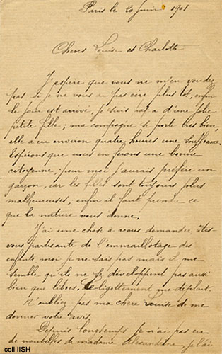 Lettre de M. Bazin à Louise Michel et Charlotte Vauvelle, 1901