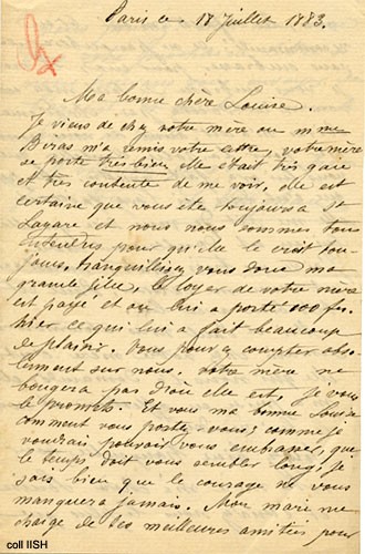 Lettre de Mme. Vaughan à Louise Michel, 1883
