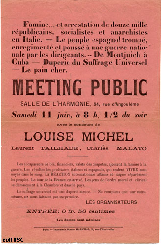 Affiche annonçant une réunion avec Louise Michel, s.d.