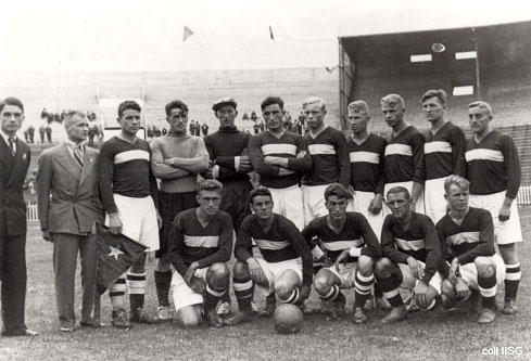 Russische voetbalteam op Arbeidersolympiade Antwerpen 1937