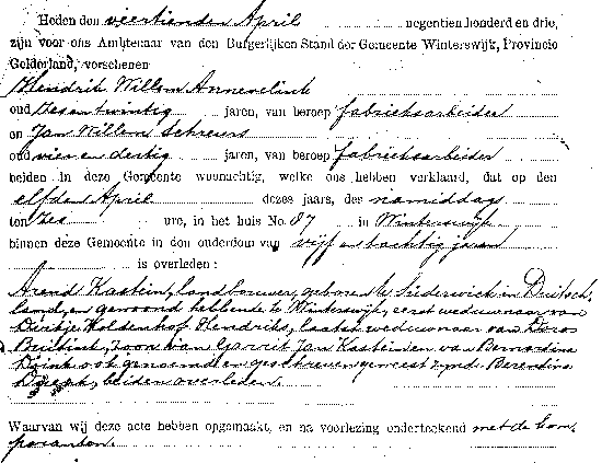 Death certificate 1903, Winterswijk (Gelderland)