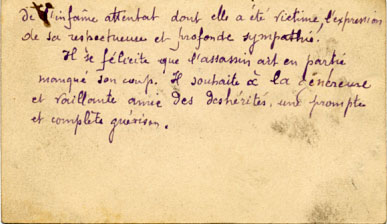 Visiting card with a message to Louise Michel, probably around 1888