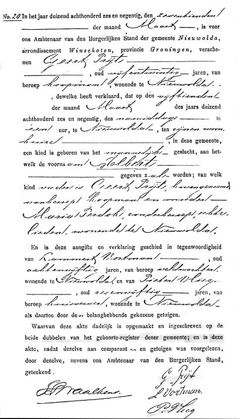 Birth certificate Winschoten (Groningen) 1896