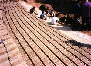 Child labour in an Indian brick factory